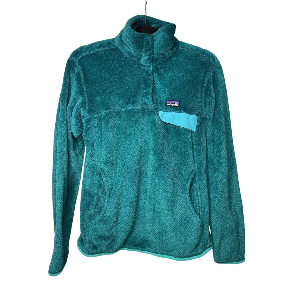 Patagonia Women's Medium Re-Tool Snap-T Pullover Teal Green Fleece Jacket Cozy